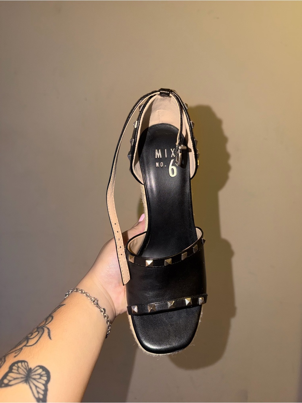 Mix No. 6 Black and Nude Studded Leather Heel Sandal